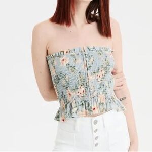 American Eagle Floral Strapless Tube Top - Blue size XS
